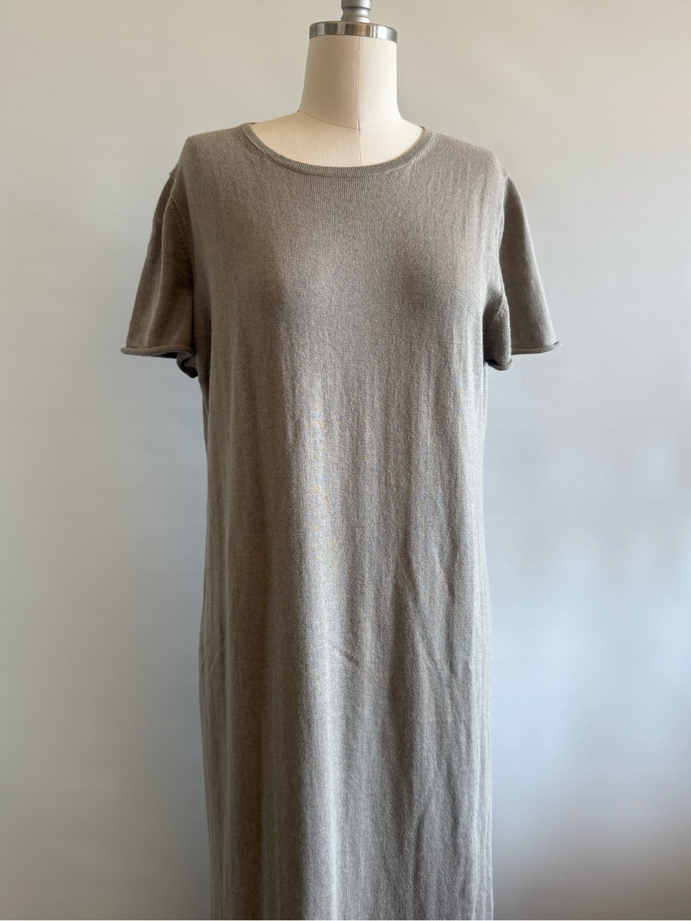 Lauren Manoogian Knit Pima Cotton Baby Alpaca Dress Short Sleeve Gray